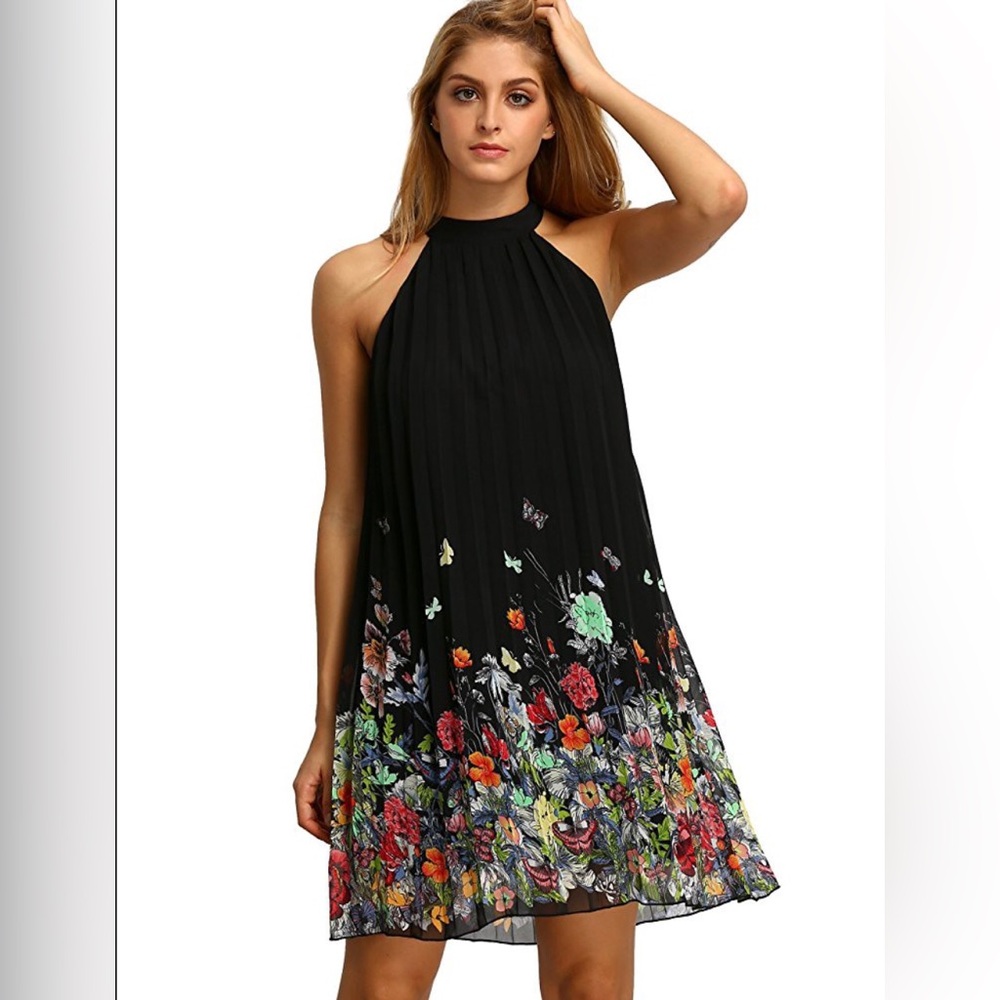 FLORENS pleated, sleeveless halter neck dress